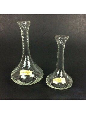 Neiman Marcus Vintage Clear Blown Glass Swirl Bud Vases Set Of 2 Made In Italy